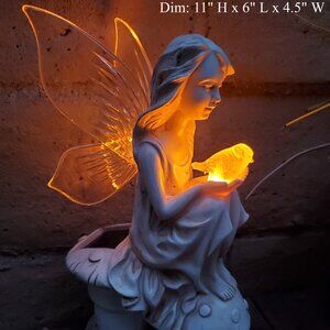 Solar LED Fairy Statue With Amber Song Bird, Garden Decor